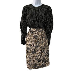 VTG 80s Stanley Platos Size 8 Dress Martin Ross Silk‎ Long Sleeve Draped Front